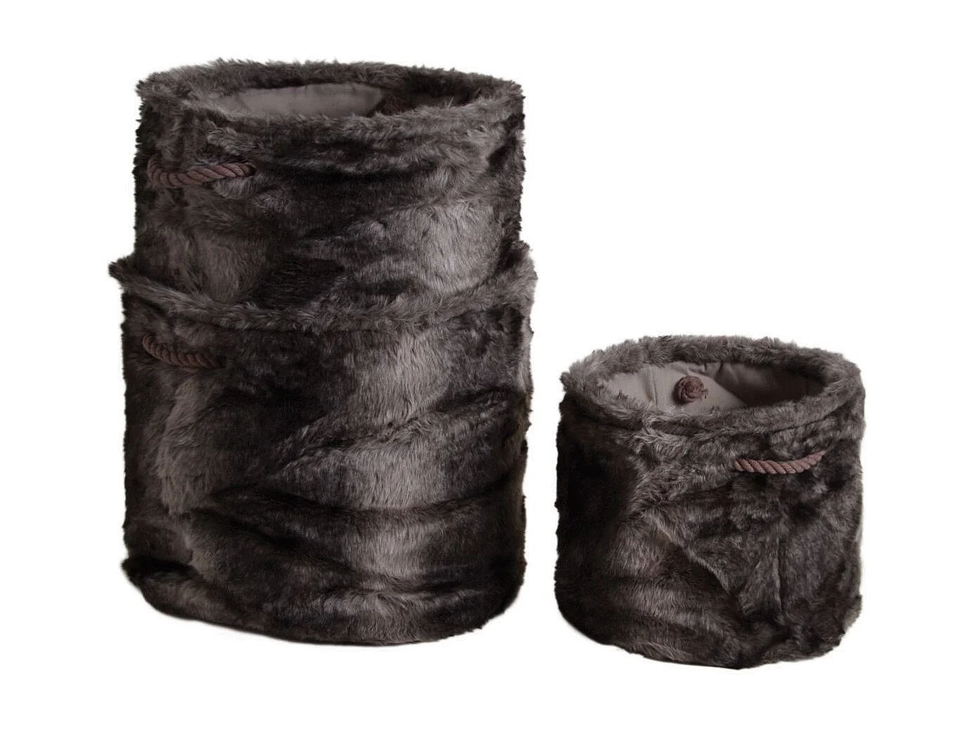 Corbeille de rangement ronde en imitation fourrure (Lot de 3)