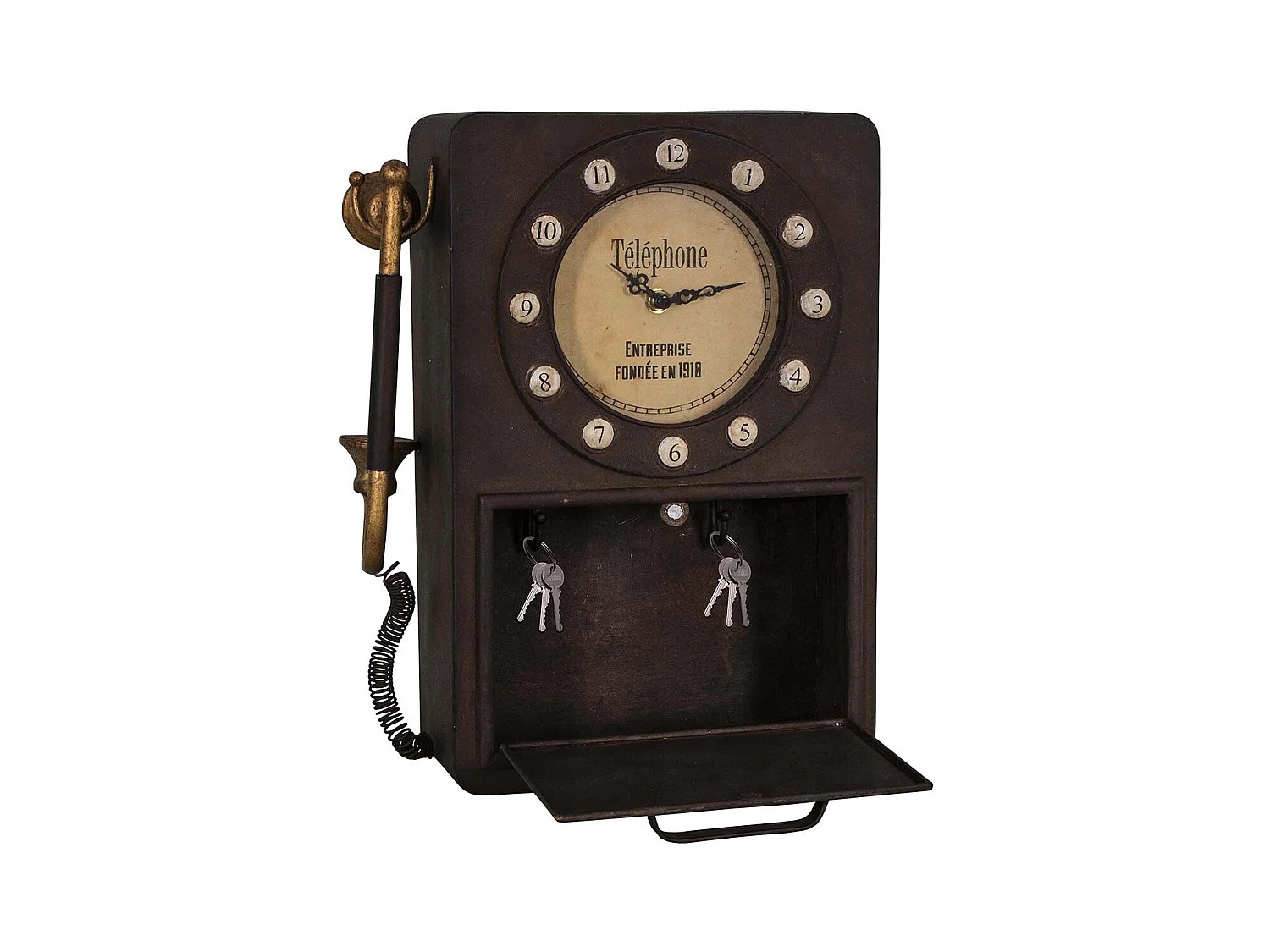 Boite à clés avec pendule Téléphone en fer 27 x 10 x 35.5 cm
