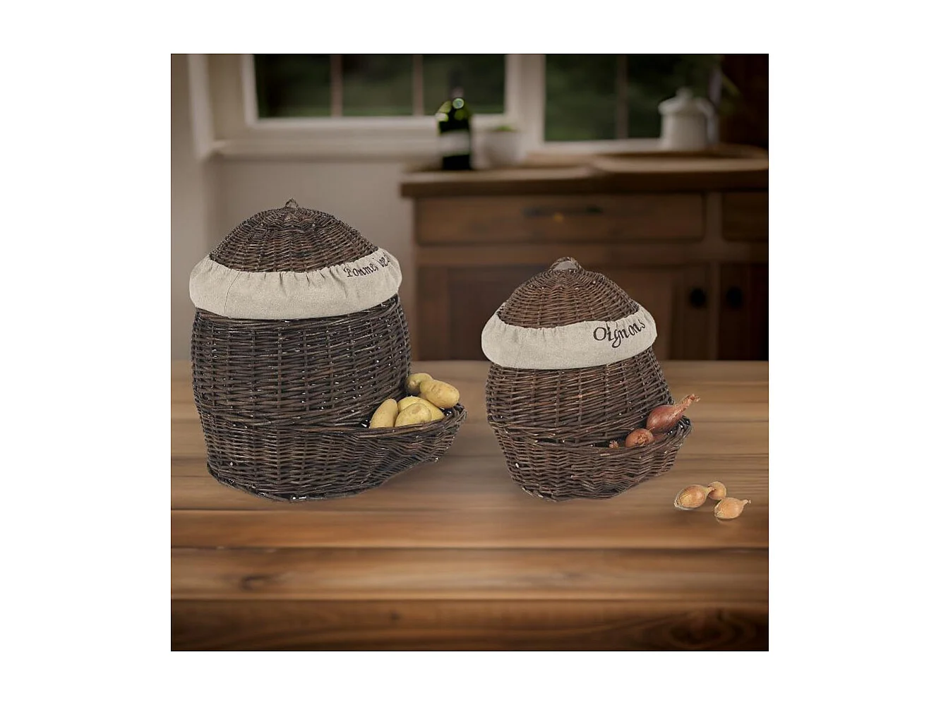 Patatière en osier brut et jute