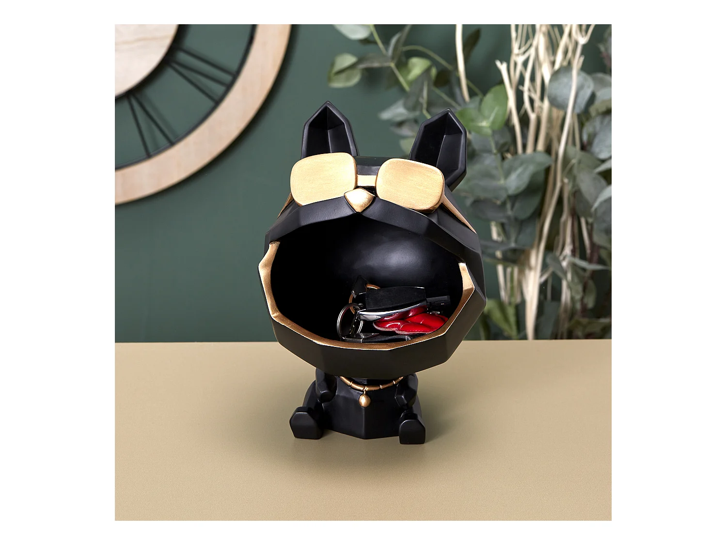 Sculpture Chien A Lunettes Noir Vide Poche Noir, Or