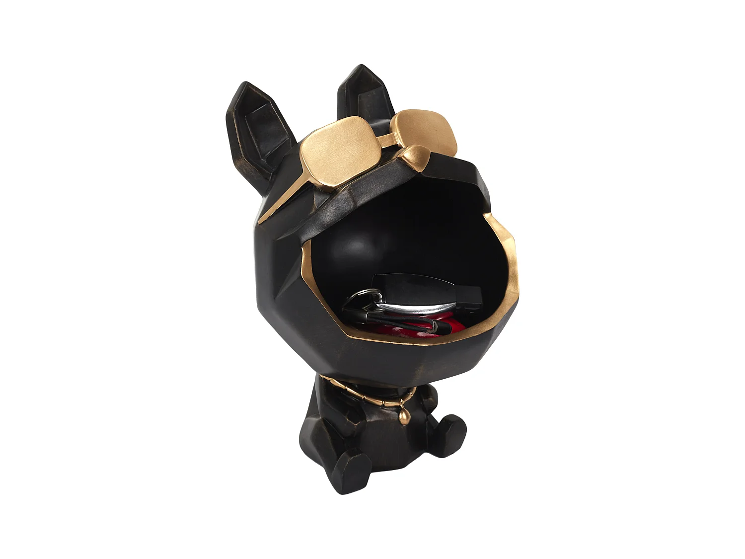 Sculpture Chien A Lunettes Noir Vide Poche Noir, Or