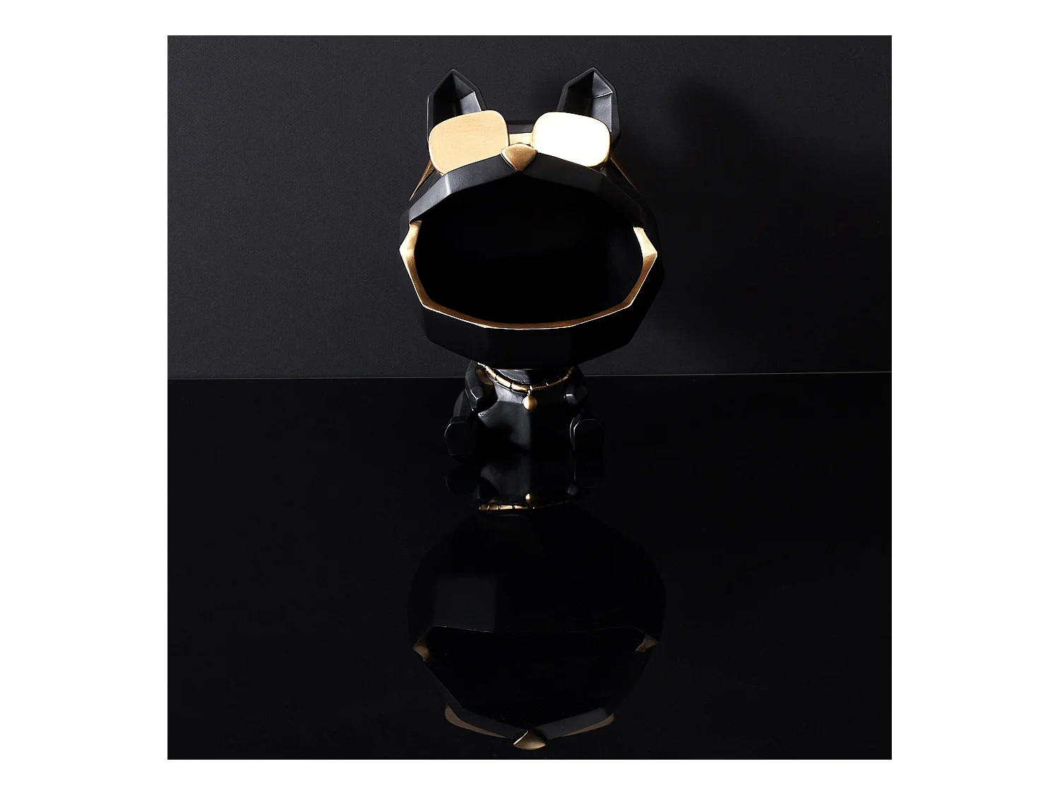 Sculpture Chien A Lunettes Noir Vide Poche Noir, Or