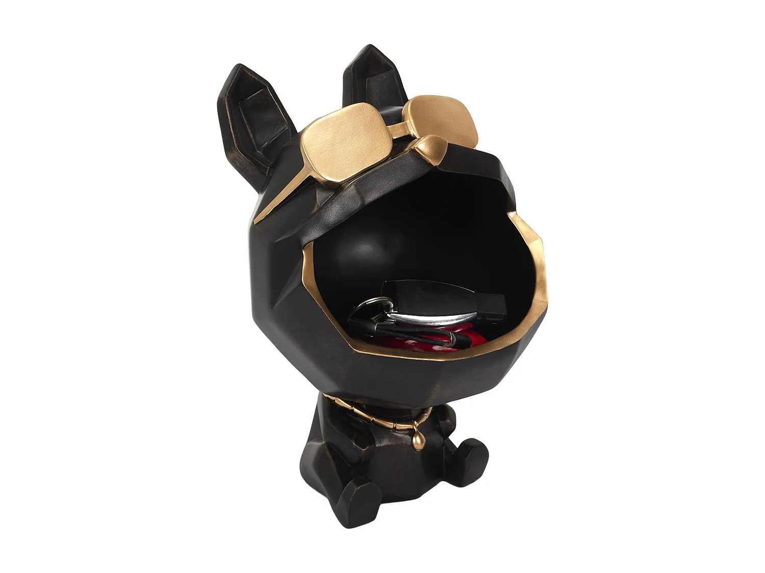 Sculpture Chien A Lunettes Noir Vide Poche Noir, Or