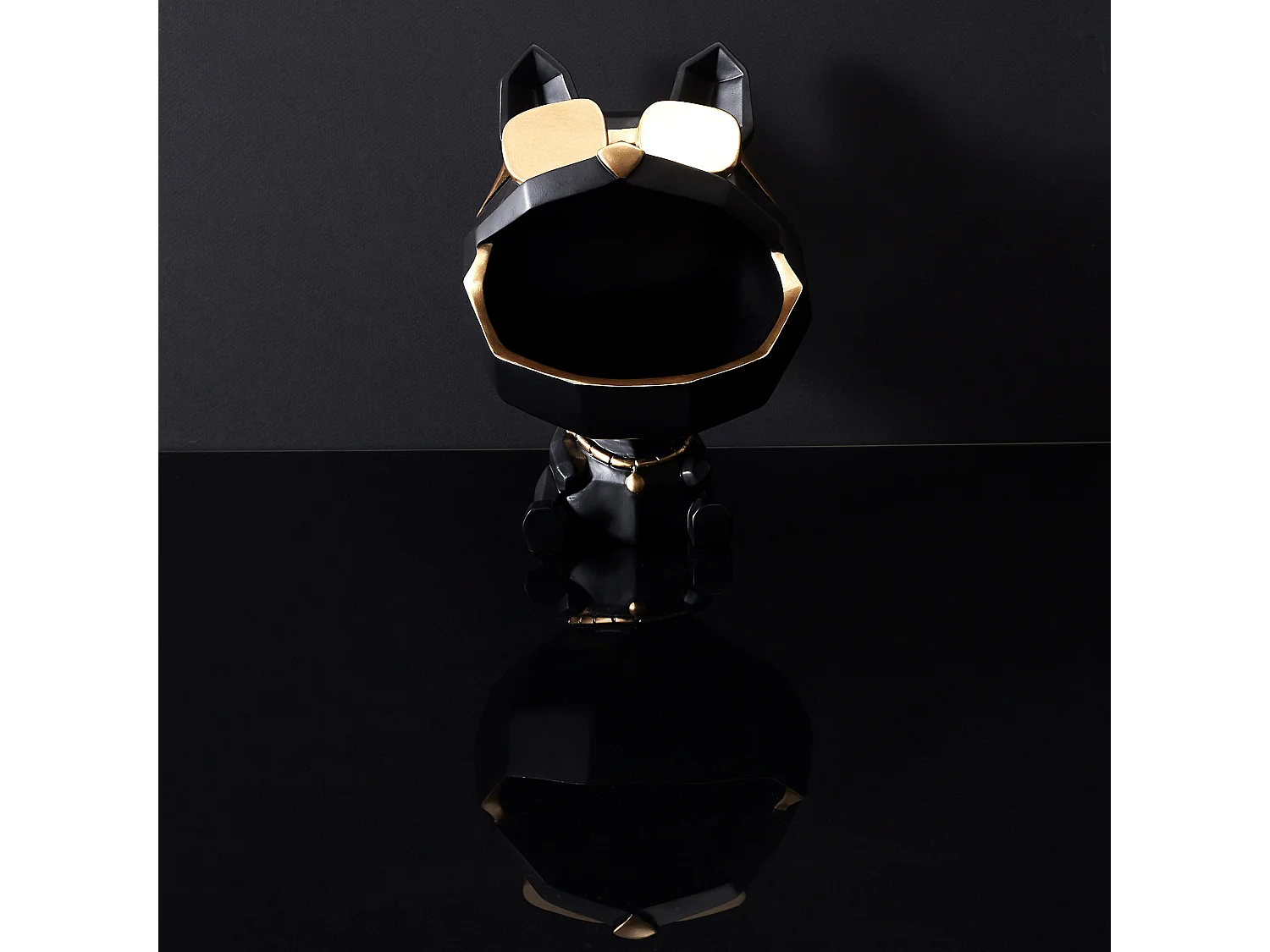 Sculpture Chien A Lunettes Noir Vide Poche Noir, Or