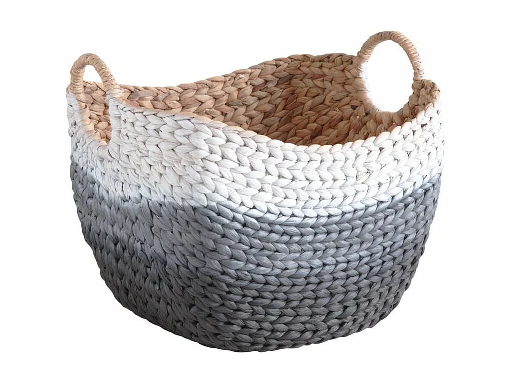 Corbeilles en jacinthe peinte grises et blanches Tie and Die (Lot de 3)