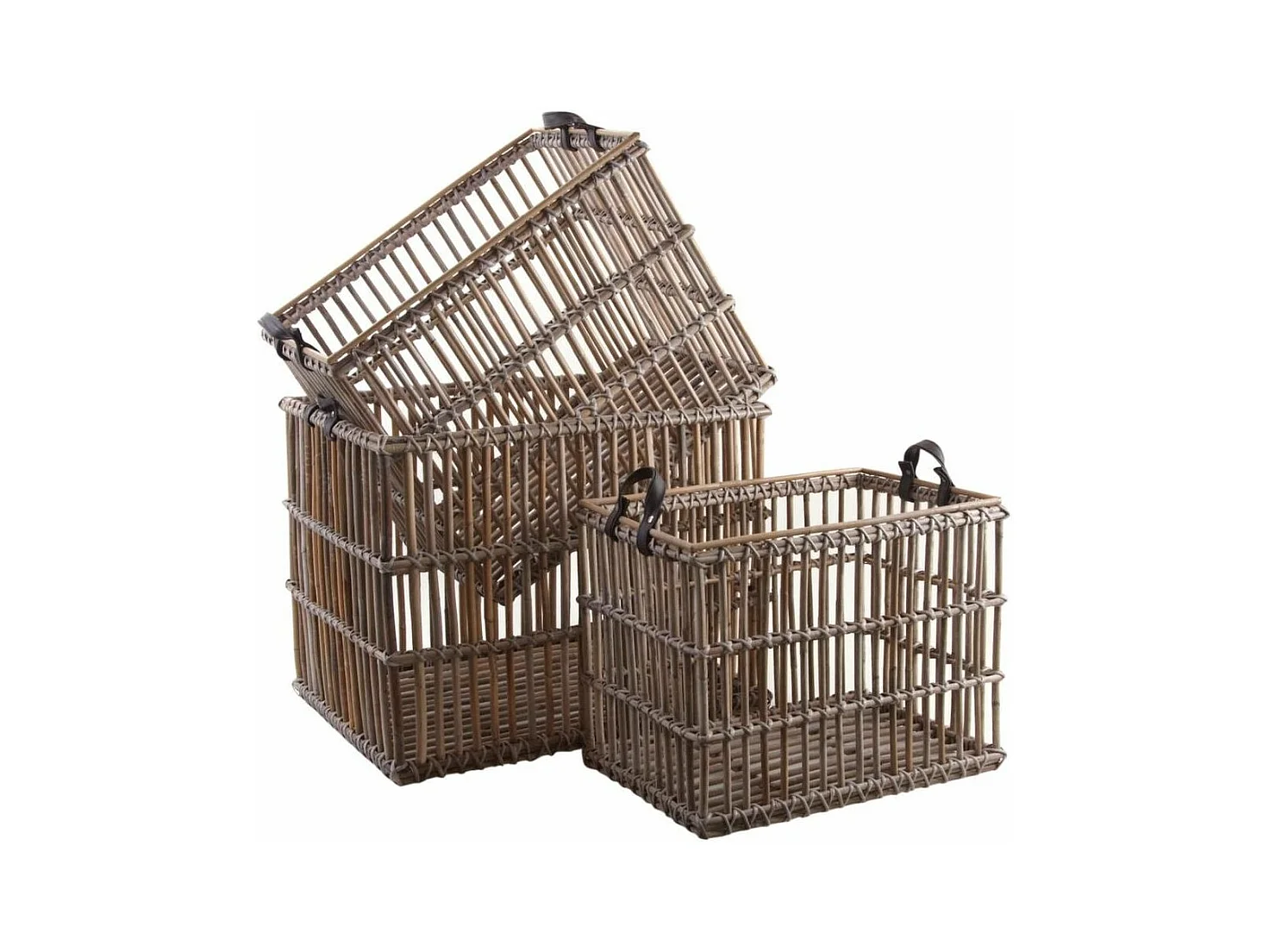 Corbeilles de rangement en poelet gris (Lot de 3)