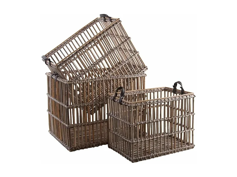 Corbeilles de rangement en poelet gris (Lot de 3)