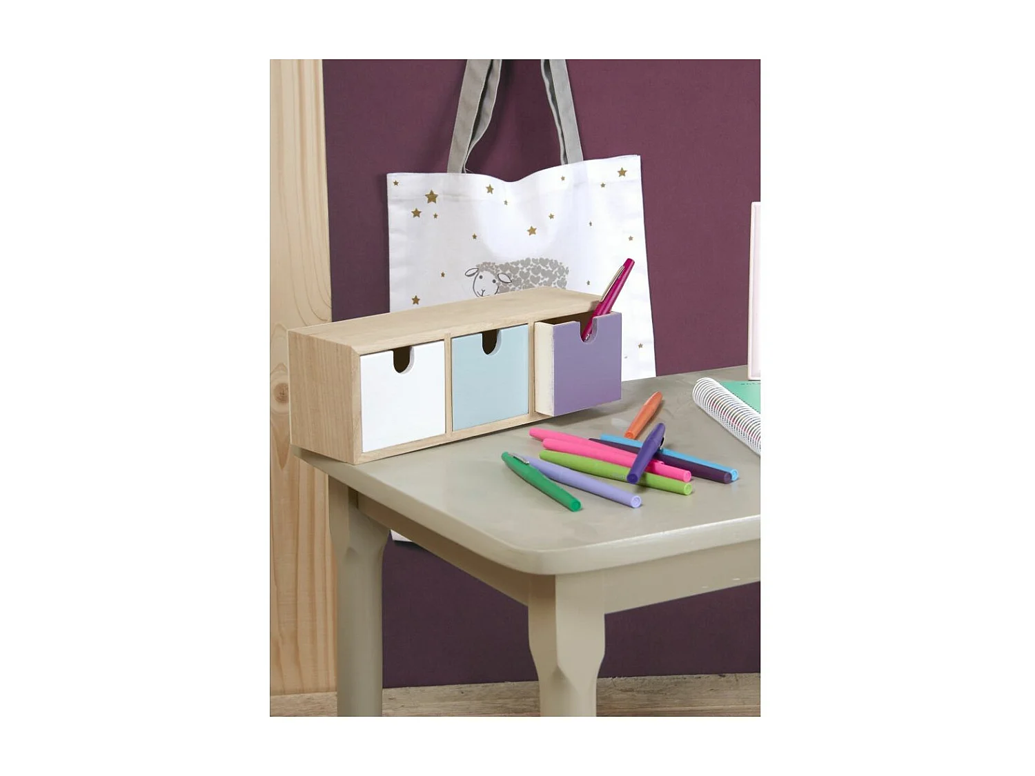 Petit rangement tiroirs colorés 3 tiroirs