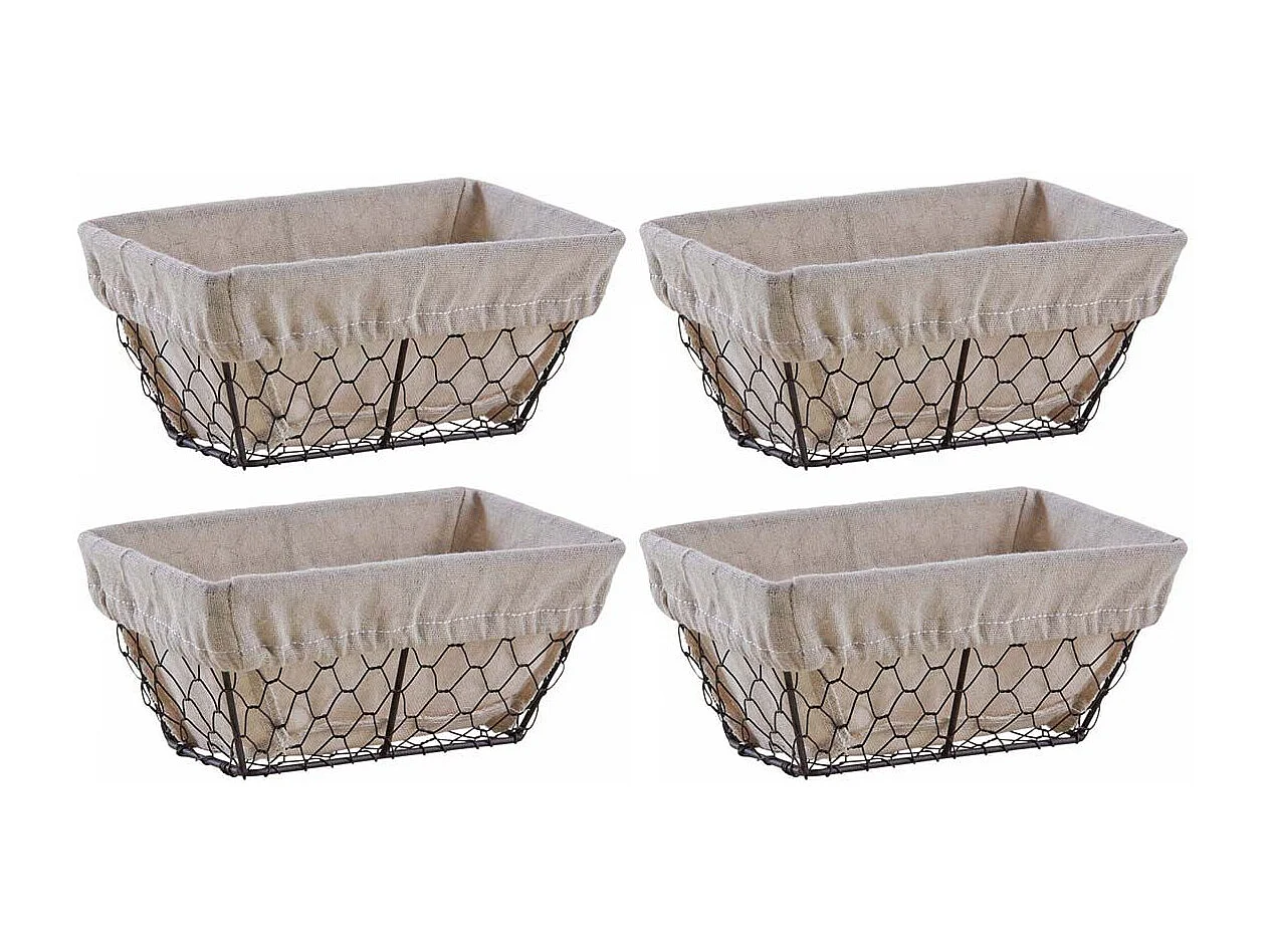 Corbeille rectangulaire en grillage vieilli et jute (Lot de 4)