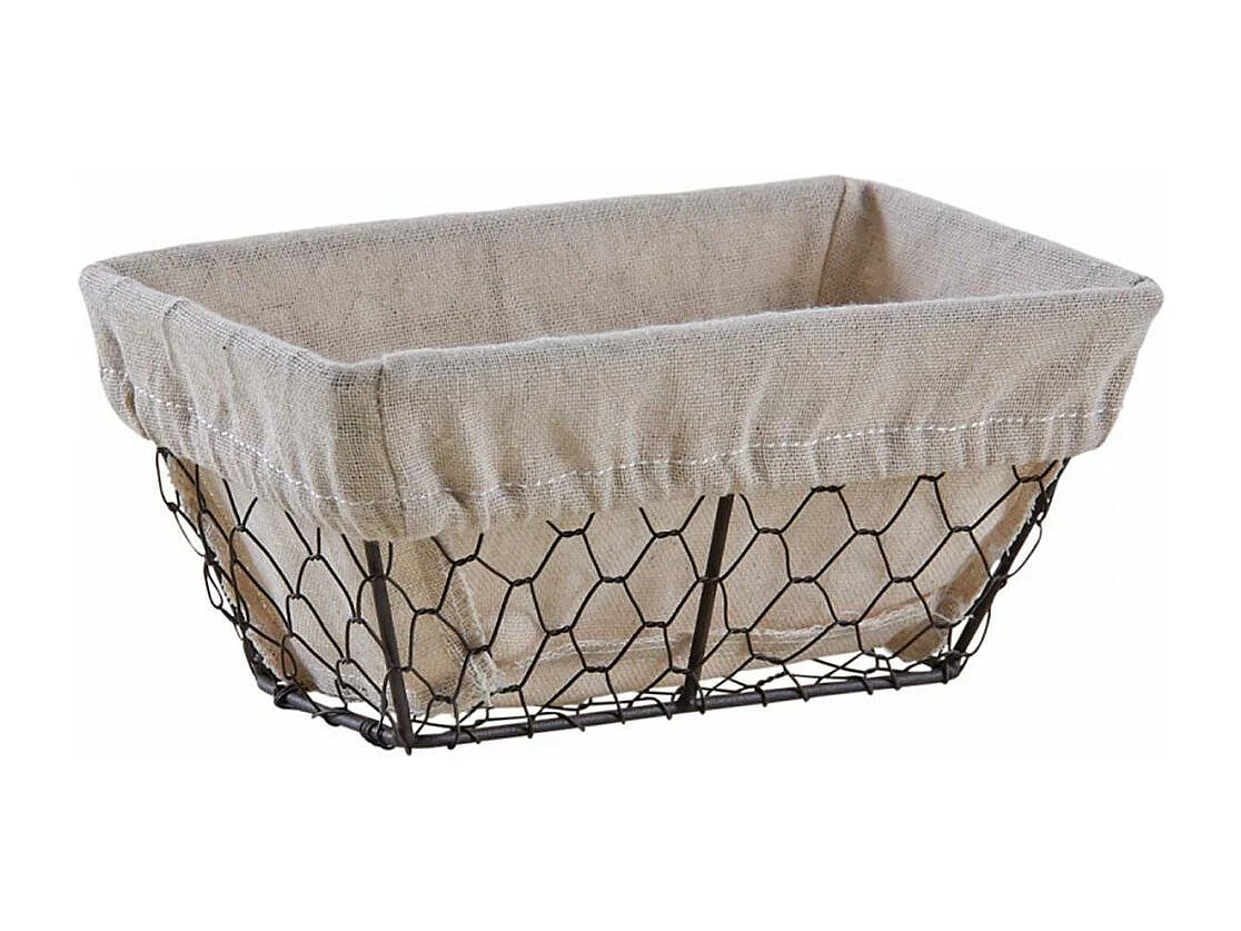 Corbeille rectangulaire en grillage vieilli et jute (Lot de 4)