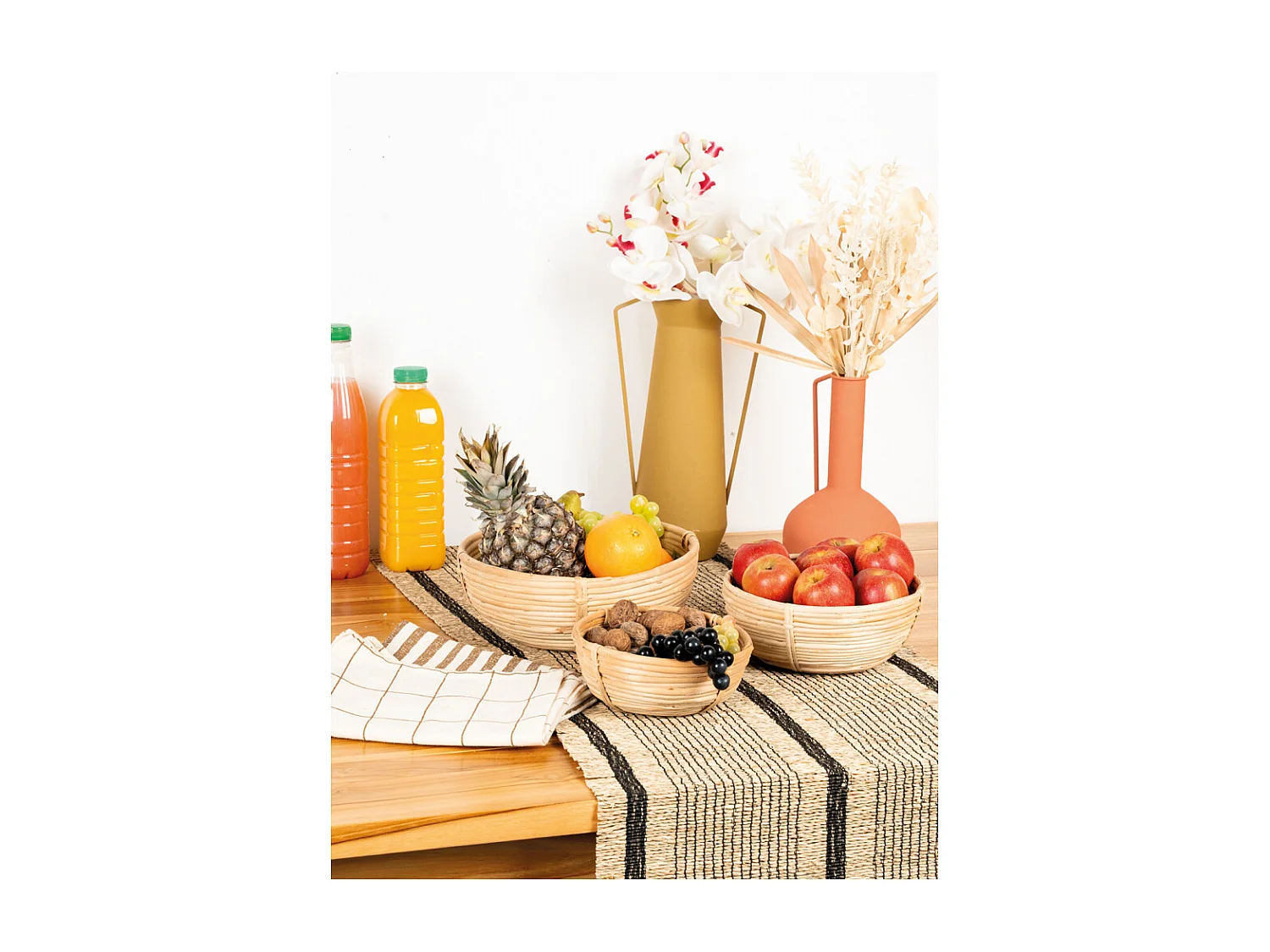 Corbeilles rondes en rotin naturel (lot de 3)