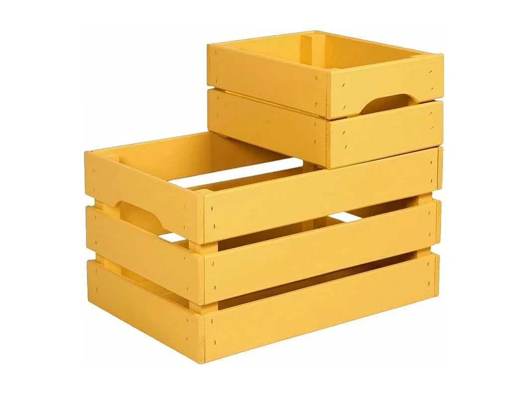 Caisse de rangement en pin petit modèle 31 x 23 x 15 cm Jaune