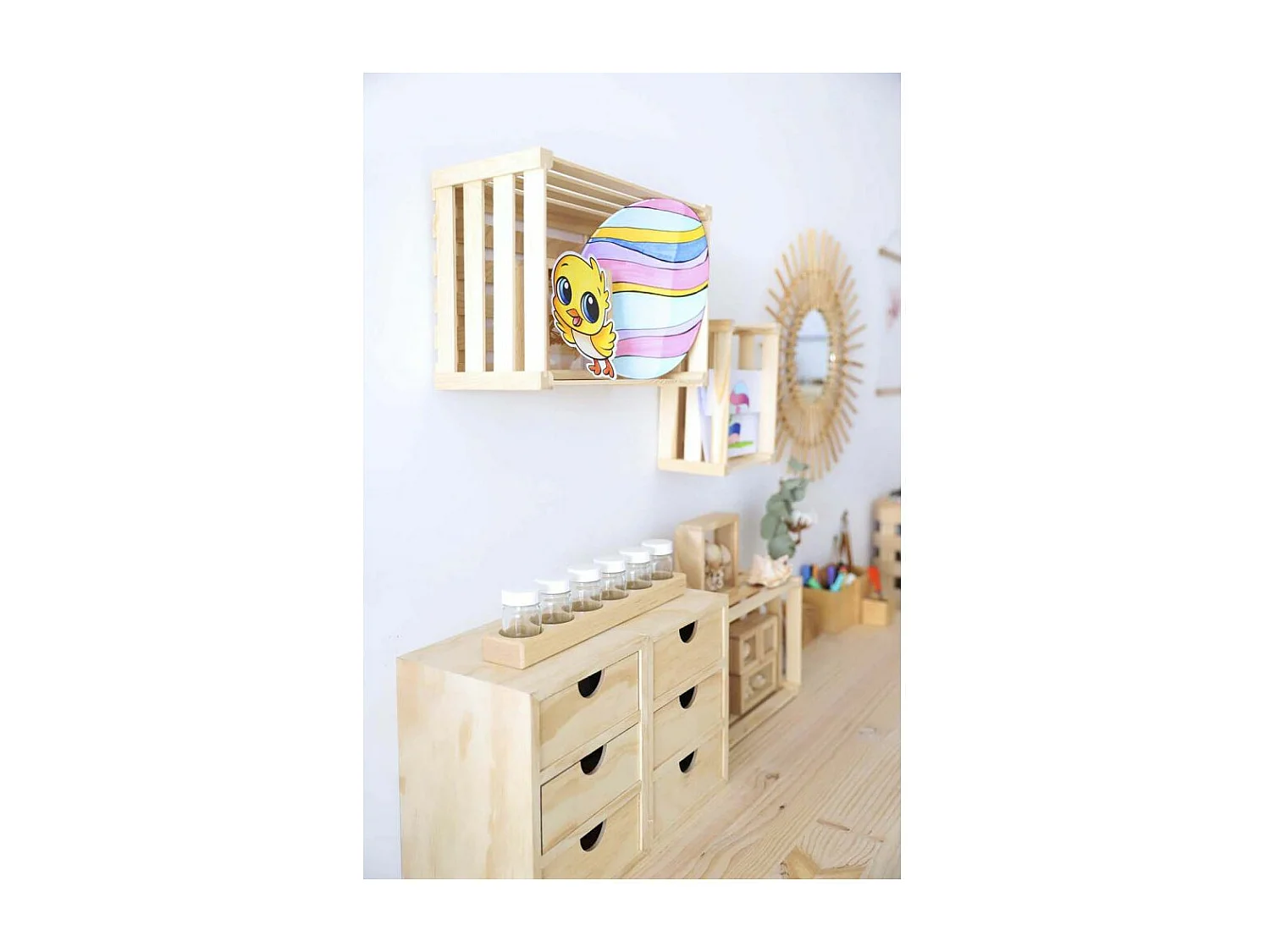 Mini rangement bloc en pin brut avec tiroirs 3 tiroirs