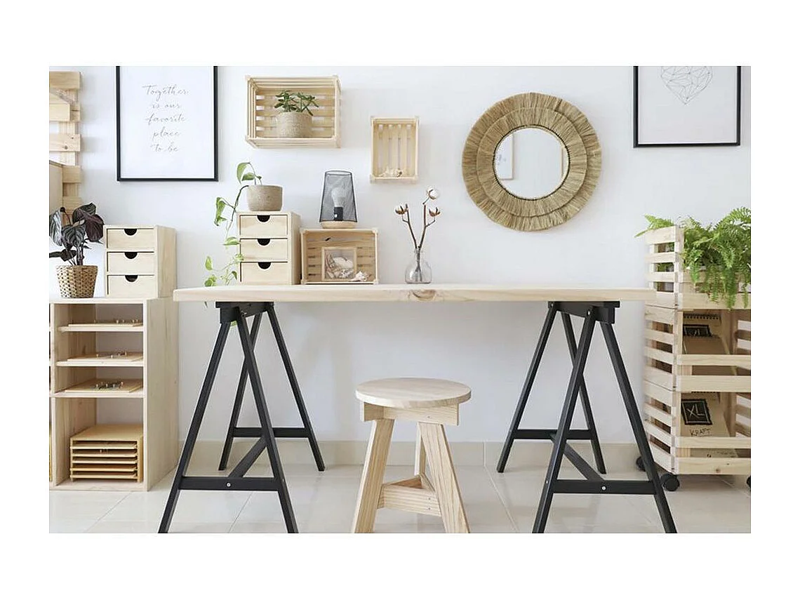 Mini rangement bloc en pin brut avec tiroirs 3 tiroirs