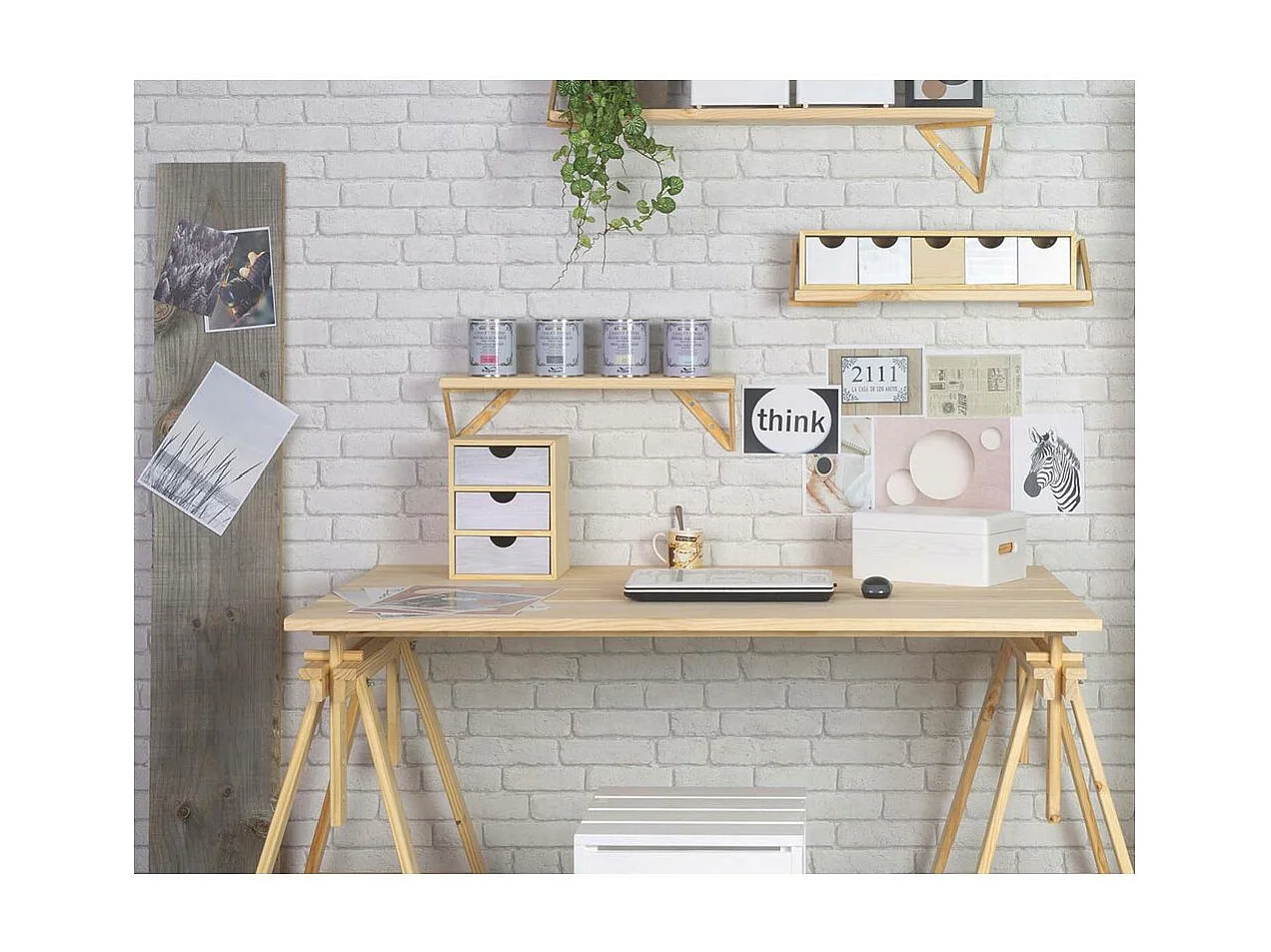 Mini rangement bloc en pin brut avec tiroirs 3 tiroirs