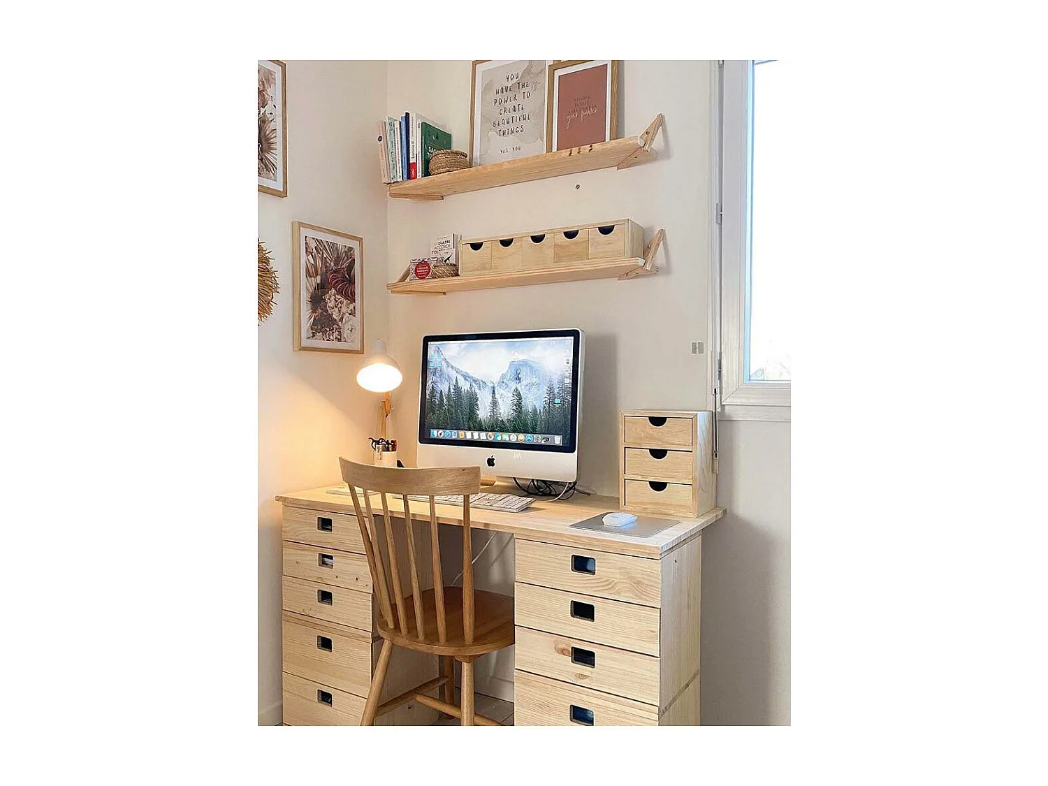 Mini rangement bloc en pin brut avec tiroirs 3 tiroirs