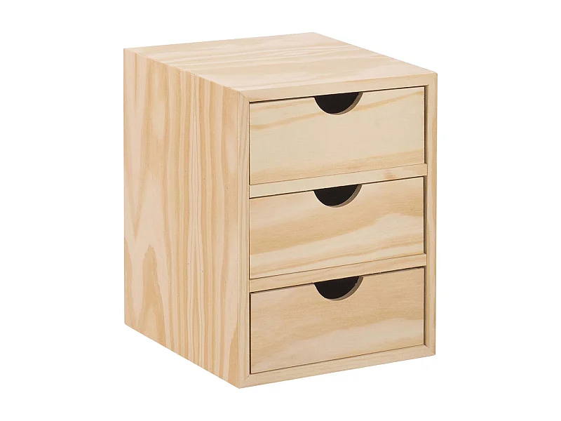 Mini rangement bloc en pin brut avec tiroirs 3 tiroirs