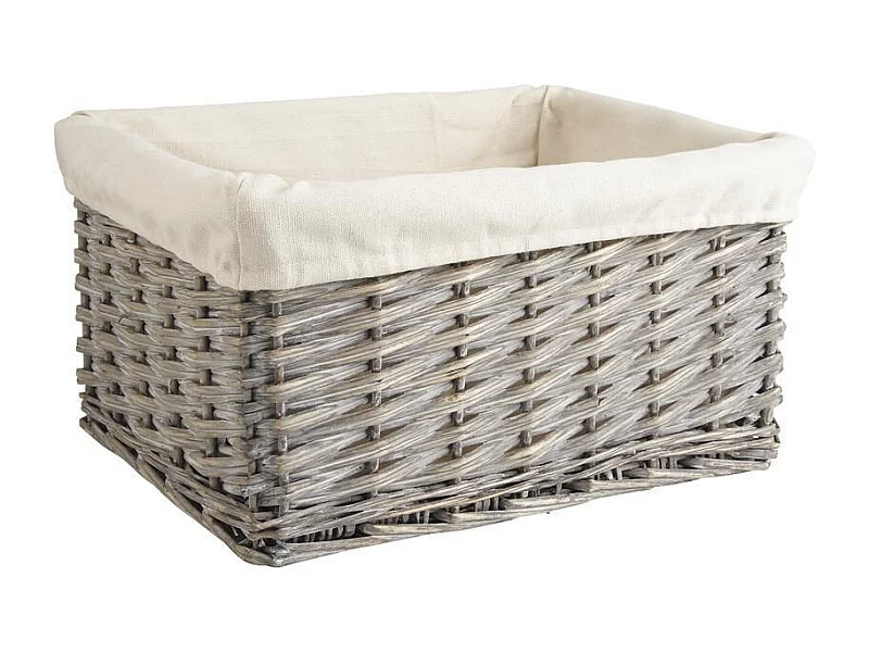 Corbeille de rangement en osier gris et coton 38 x 30 x 20 cm