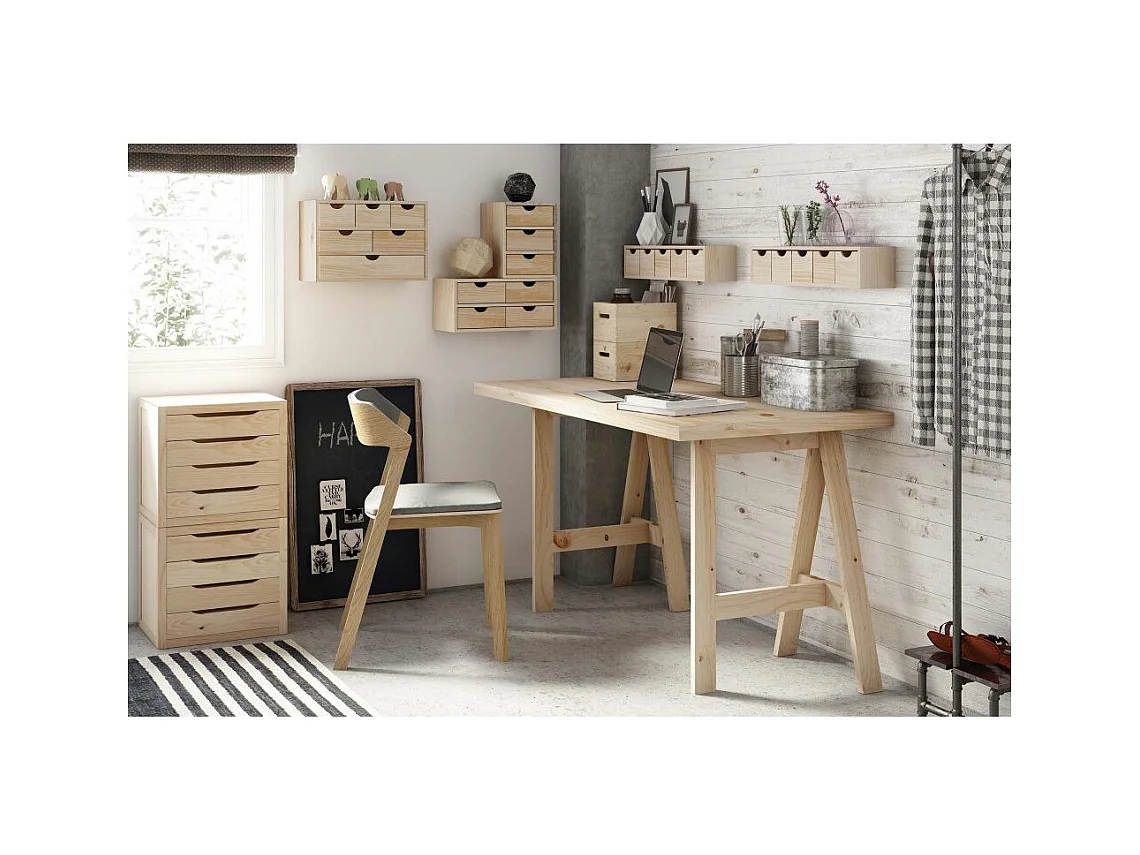 Mini rangement bloc en pin brut avec tiroirs 6 tiroirs M2