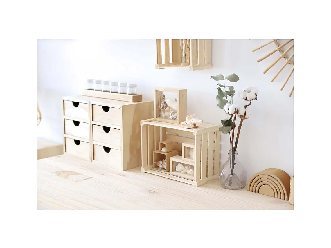 Mini rangement bloc en pin brut avec tiroirs 6 tiroirs M2
