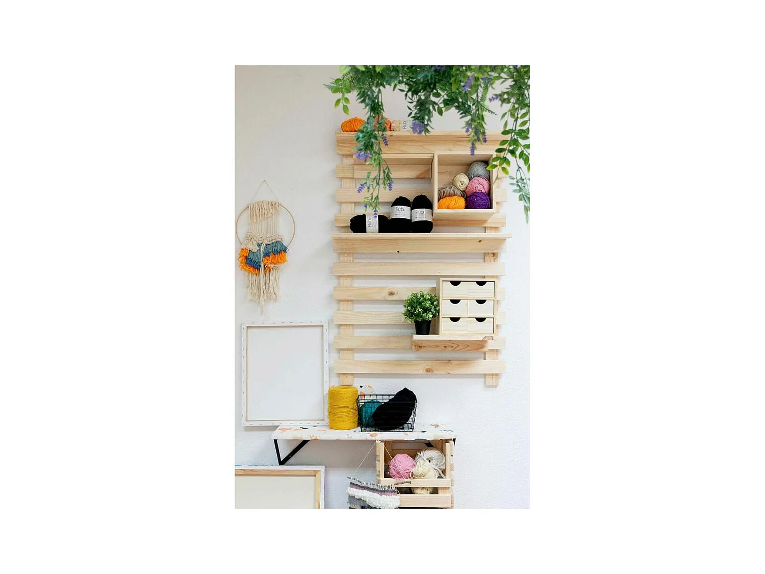 Mini rangement bloc en pin brut avec tiroirs 6 tiroirs M2