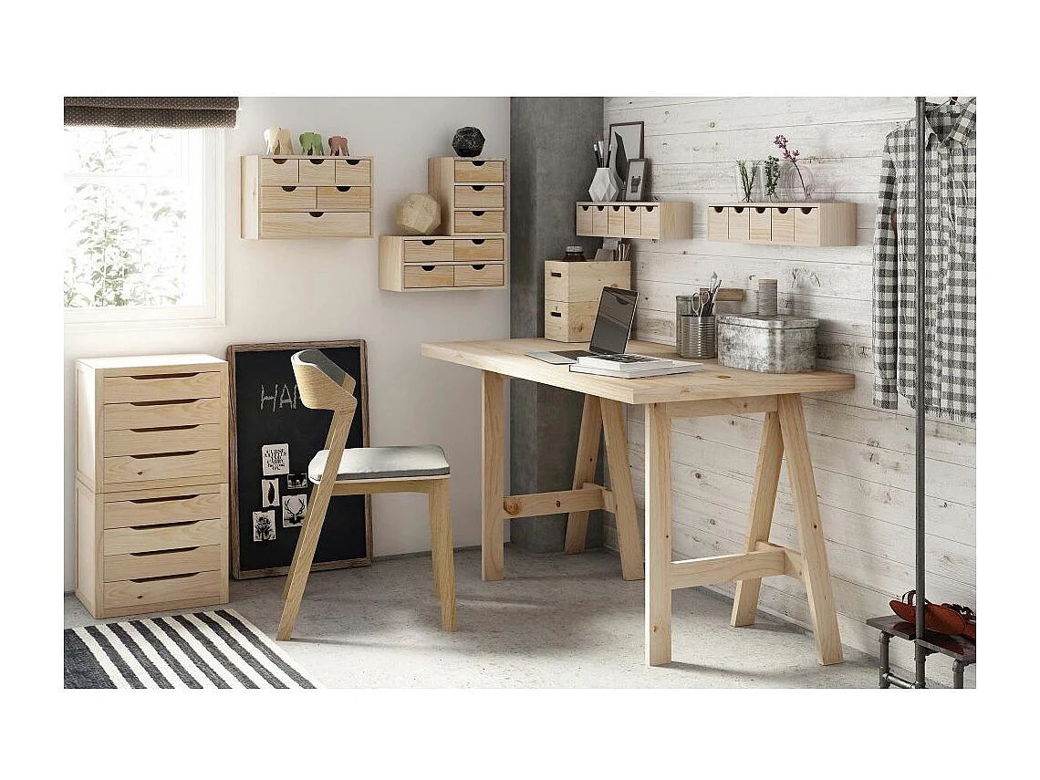 Mini rangement bloc en pin brut avec tiroirs 6 tiroirs M2