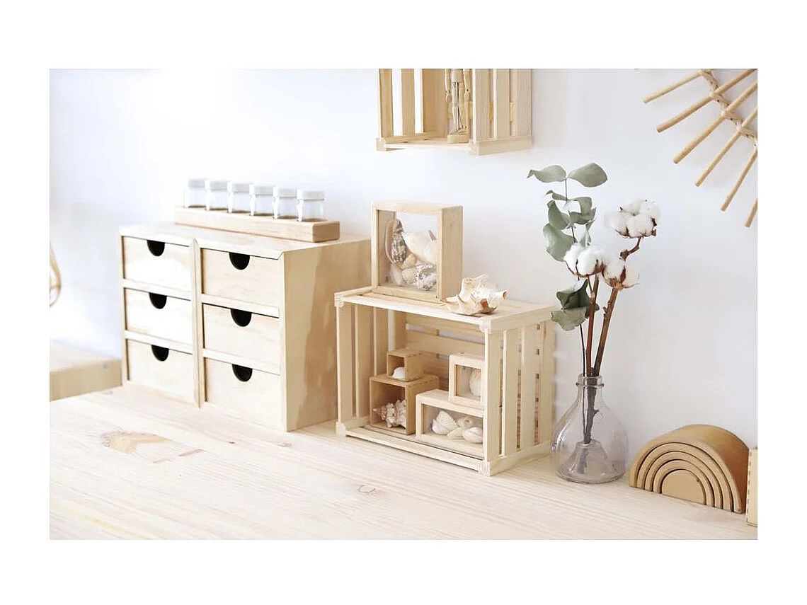 Mini rangement bloc en pin brut avec tiroirs 6 tiroirs M2