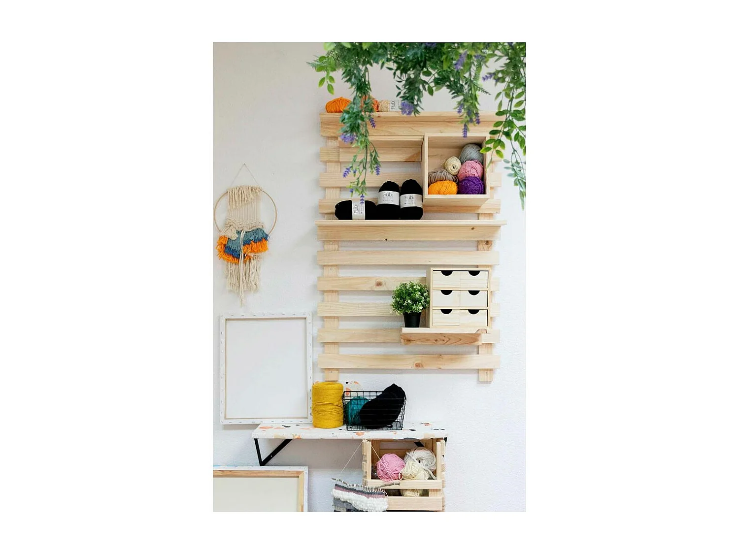 Mini rangement bloc en pin brut avec tiroirs 6 tiroirs M2