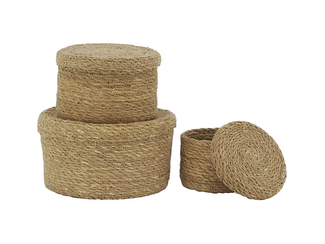 Boites rondes en jonc naturel (Lot de 3)