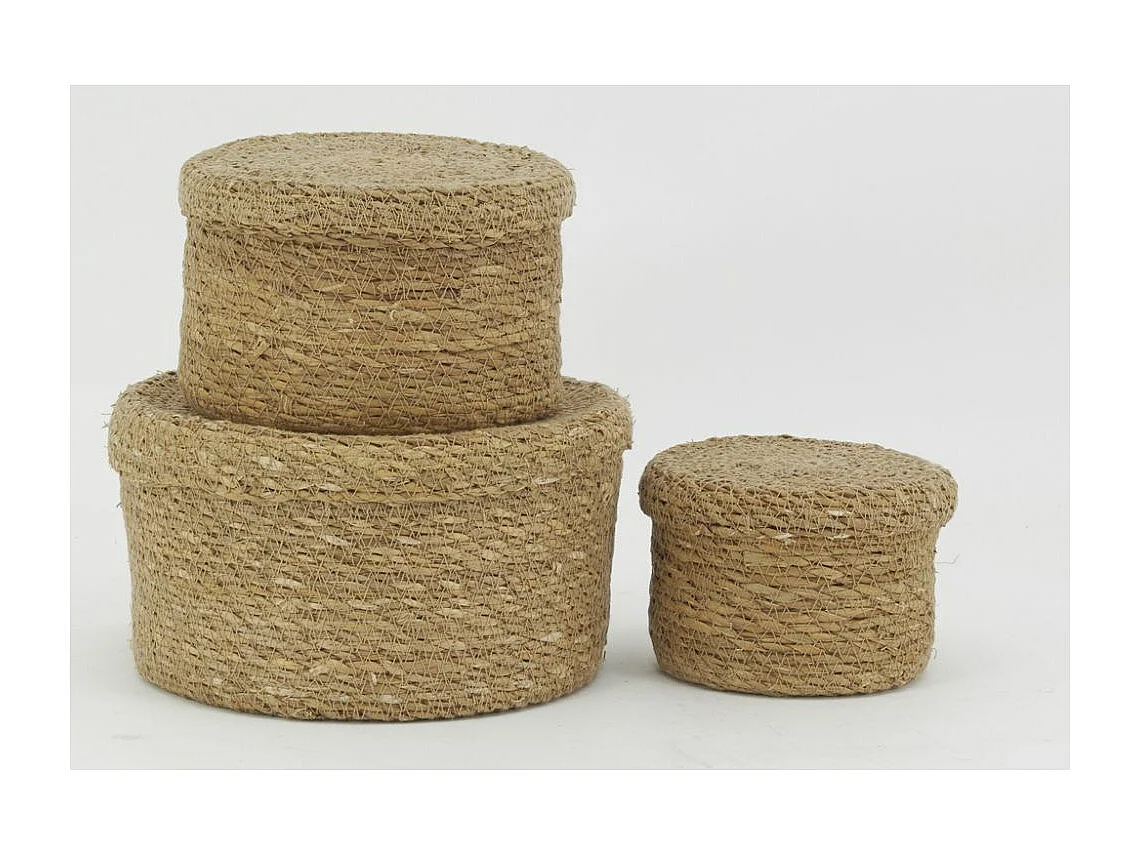 Boites rondes en jonc naturel (Lot de 3)