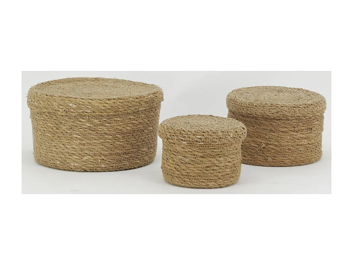 Boites rondes en jonc naturel (Lot de 3)