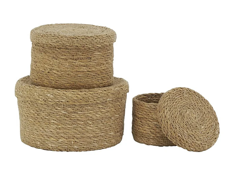 Boites rondes en jonc naturel (Lot de 3)