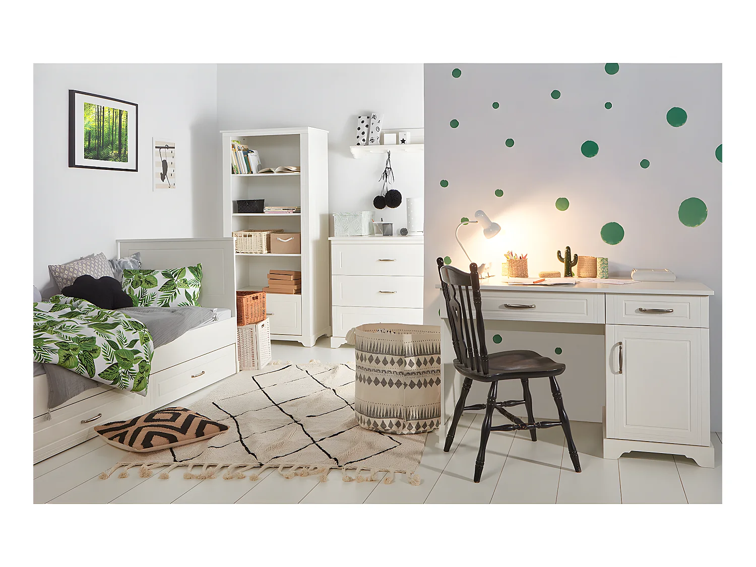 Bureau 2 tiroirs 1 porte Melody Blanc
