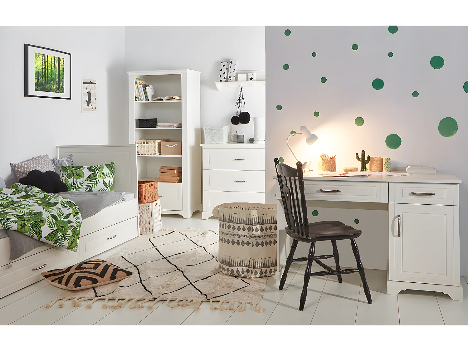 Bureau 2 tiroirs 1 porte Melody Blanc