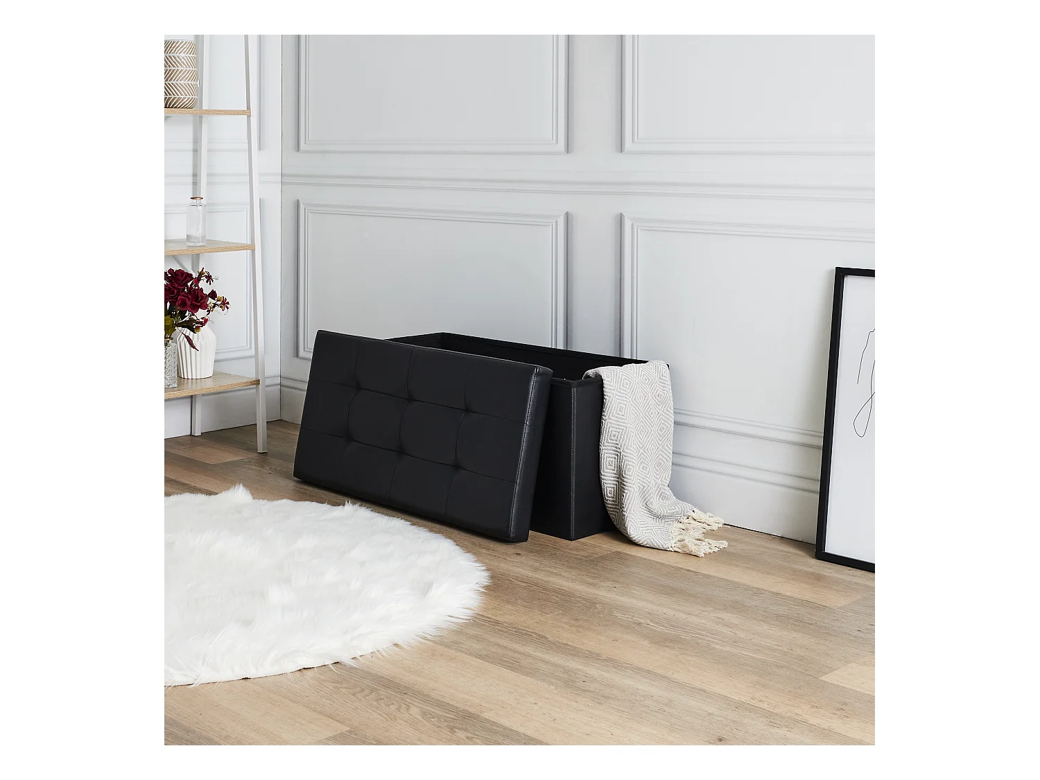 Coffre Banc Pliable Pu Noir Noir