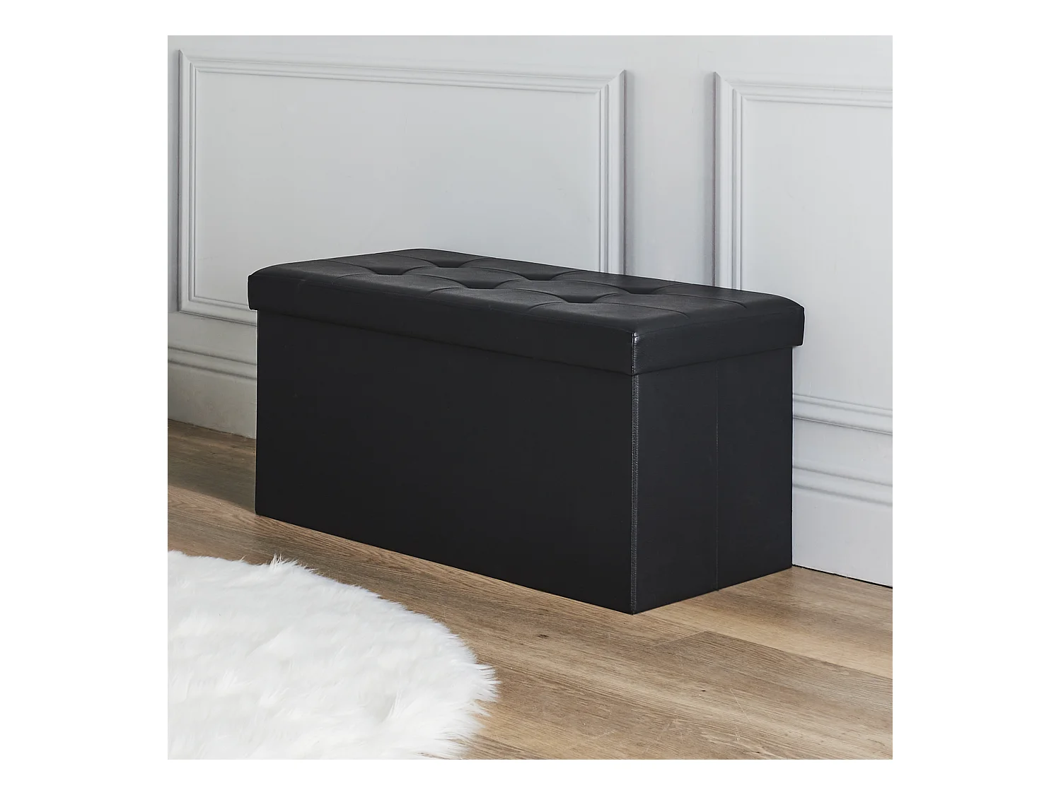 Coffre Banc Pliable Pu Noir Noir