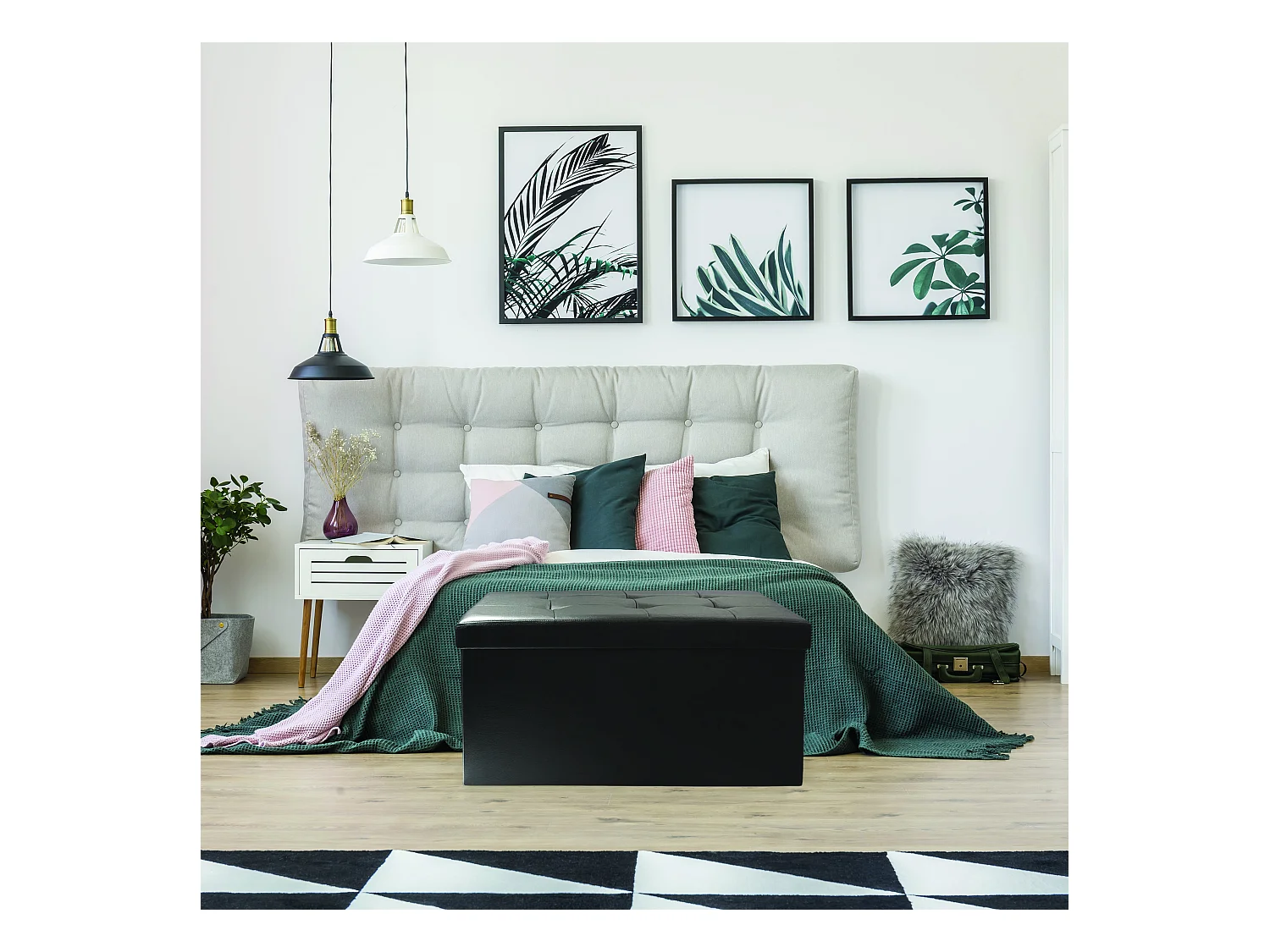 Coffre Banc Pliable Pu Noir Noir