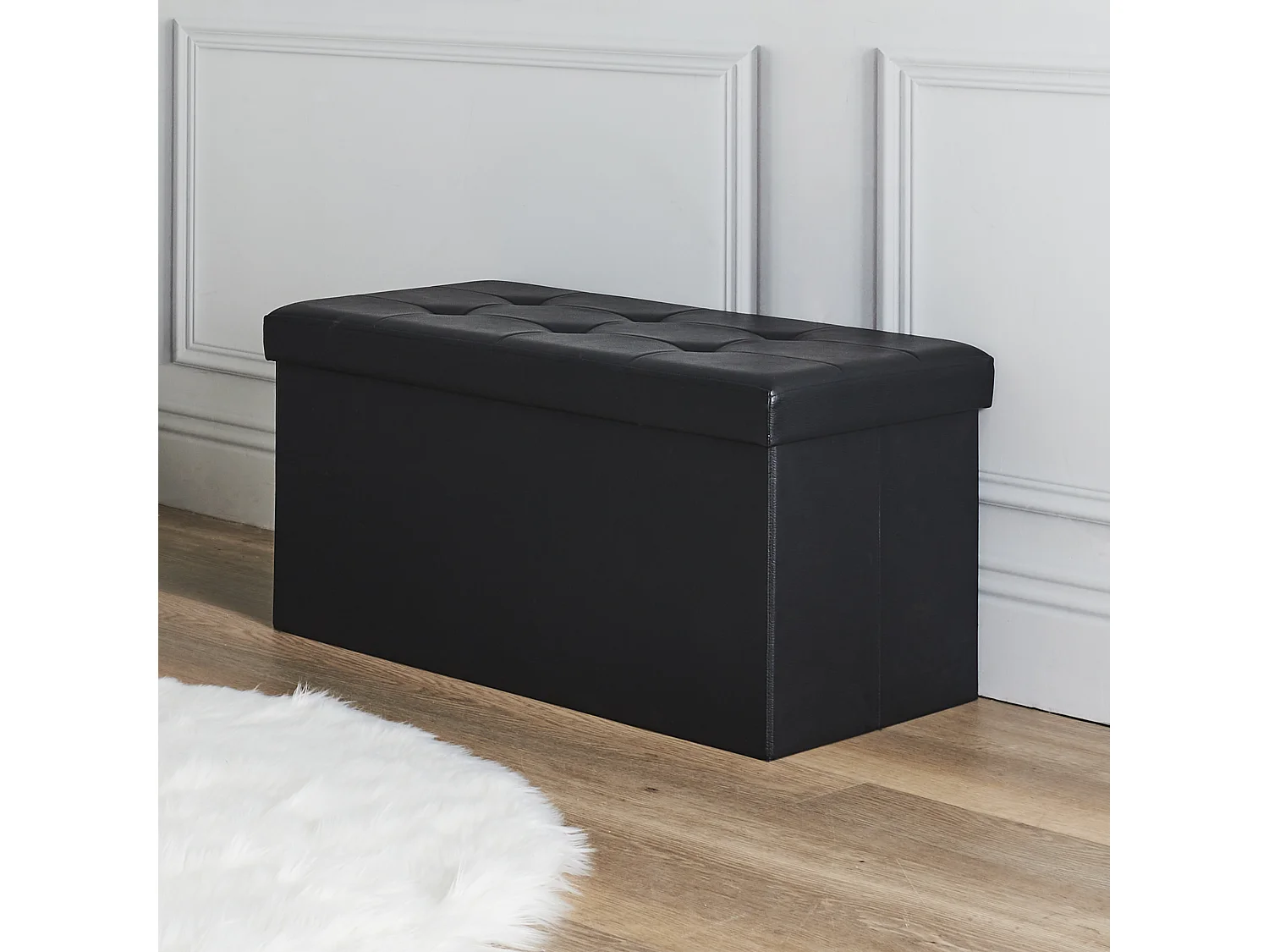 Coffre Banc Pliable Pu Noir Noir