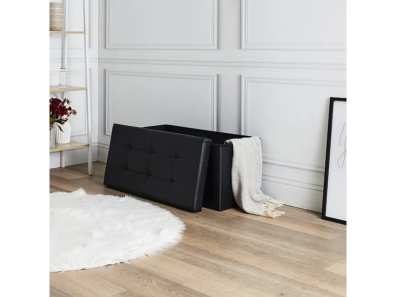 Coffre Banc Pliable Pu Noir Noir