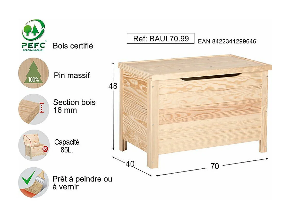 Aufbewahrungstruhe aus Kiefernholz 85 Liter
