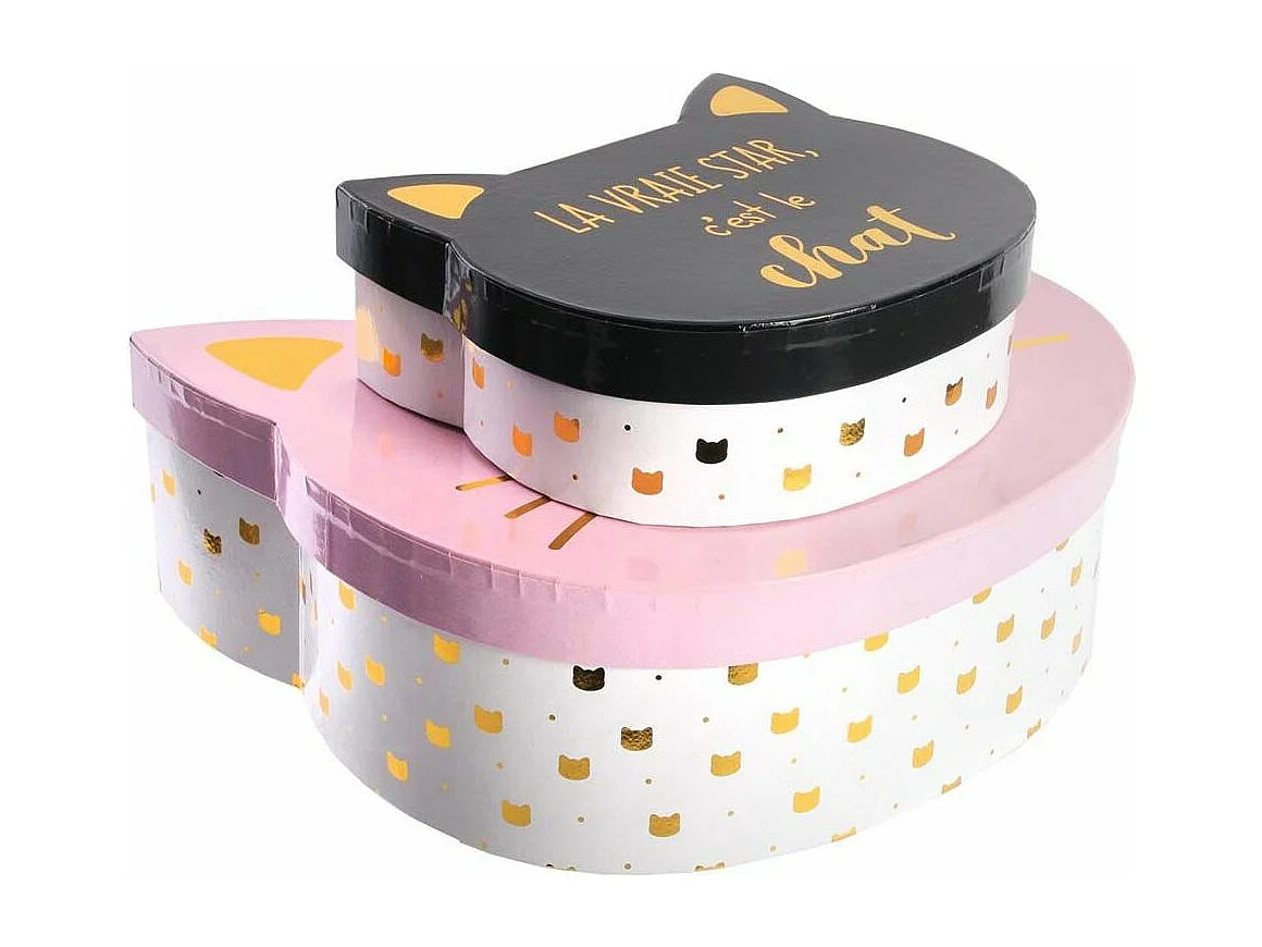 Lot de 2 Boîtes de Rangement "Chat" 25cm Rose