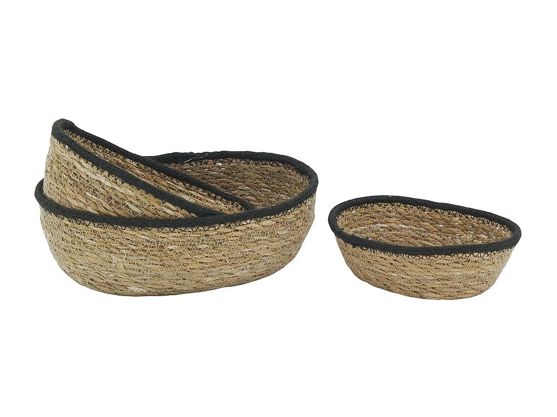 Corbeilles basses en jonc naturel (Lot de 3)