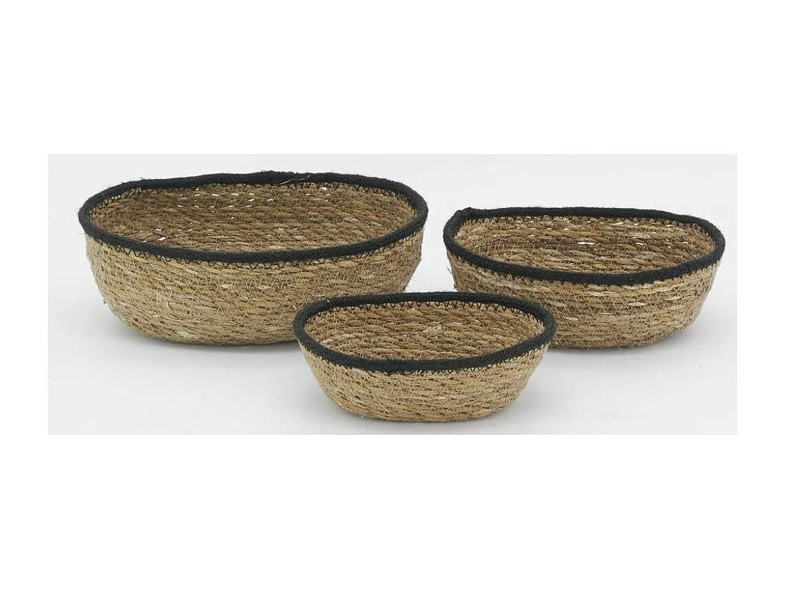 Corbeilles basses en jonc naturel (Lot de 3)
