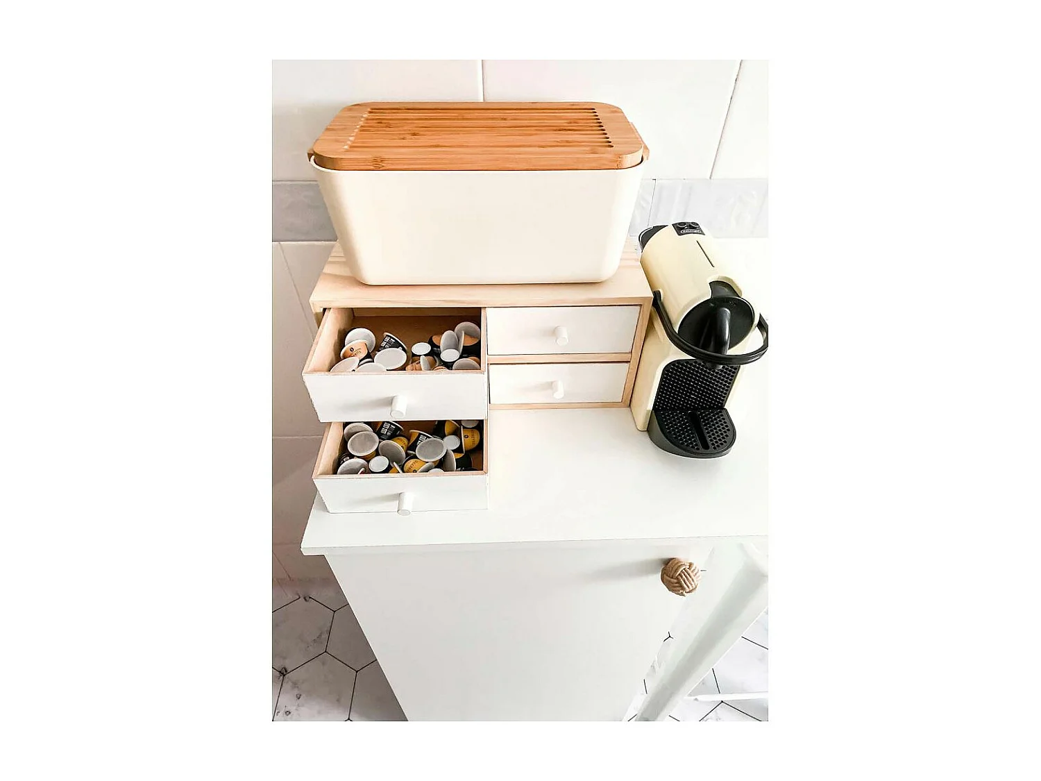 Mini rangement bloc en pin brut avec tiroirs 4 tiroirs