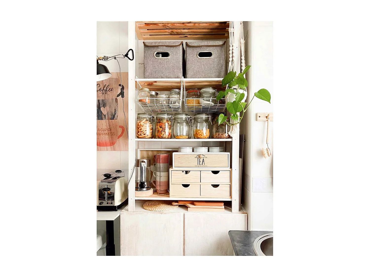 Mini rangement bloc en pin brut avec tiroirs 4 tiroirs