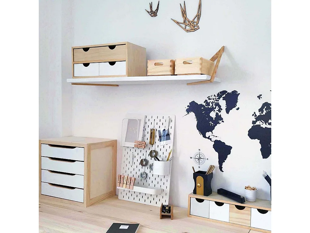 Mini rangement bloc en pin brut avec tiroirs 4 tiroirs
