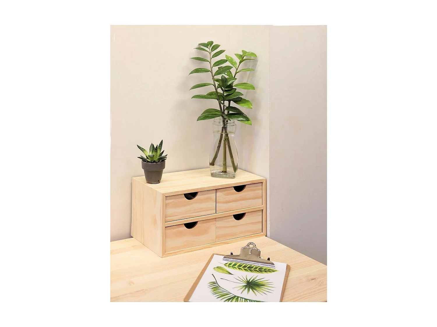 Mini rangement bloc en pin brut avec tiroirs 4 tiroirs