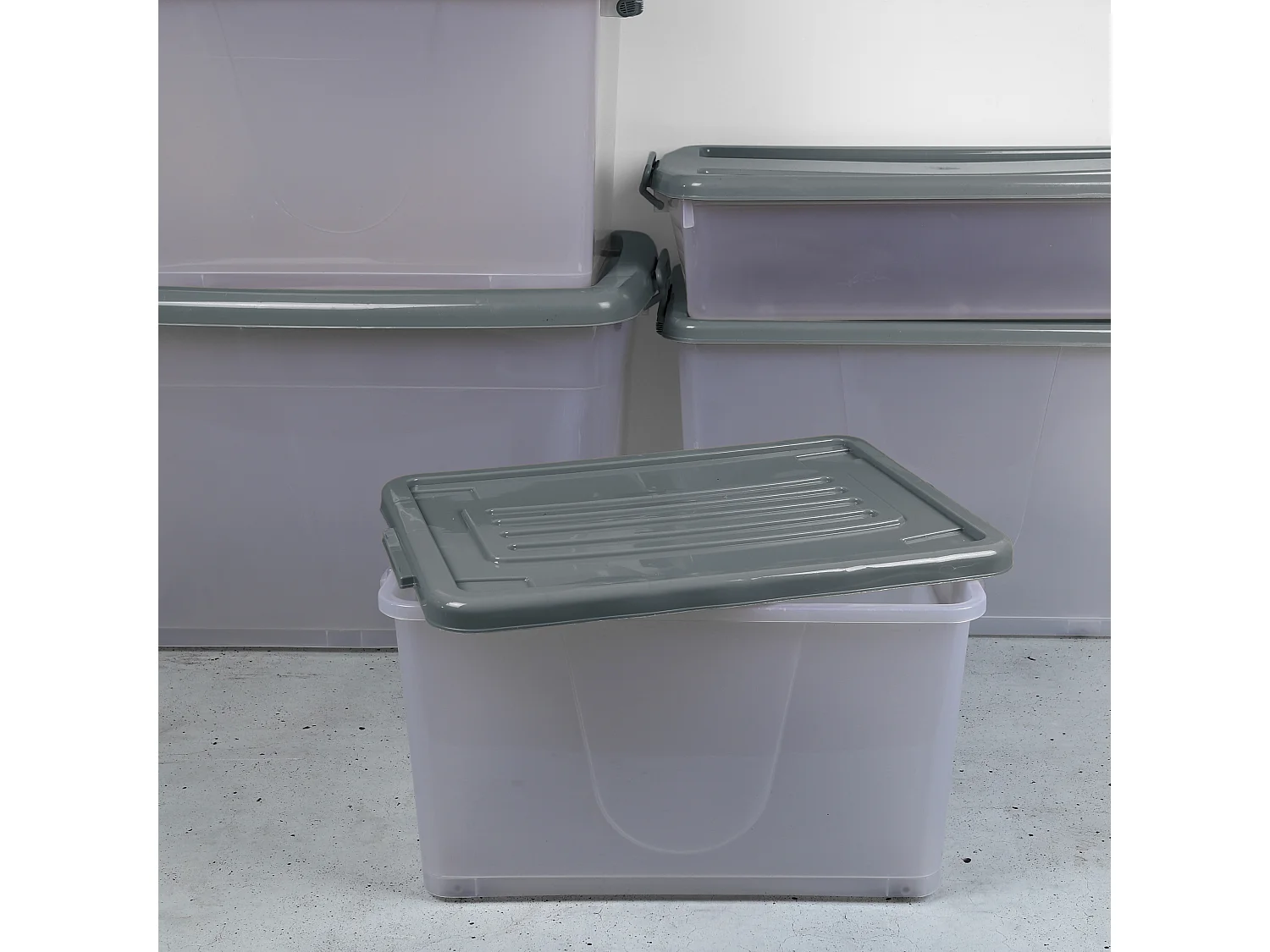 Boite De Rangement Plastique 50l Gris, Transparent
