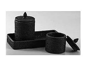 Ensemble boites et plateau en rotin laqué noir