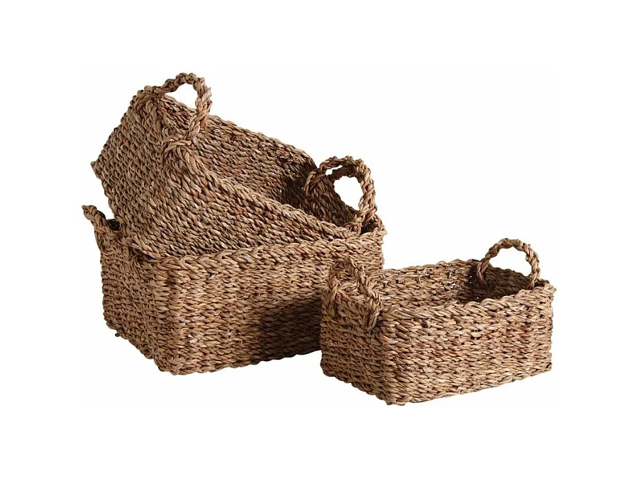 Corbeilles de rangement en jonc de mer tressé (Lot de 3)